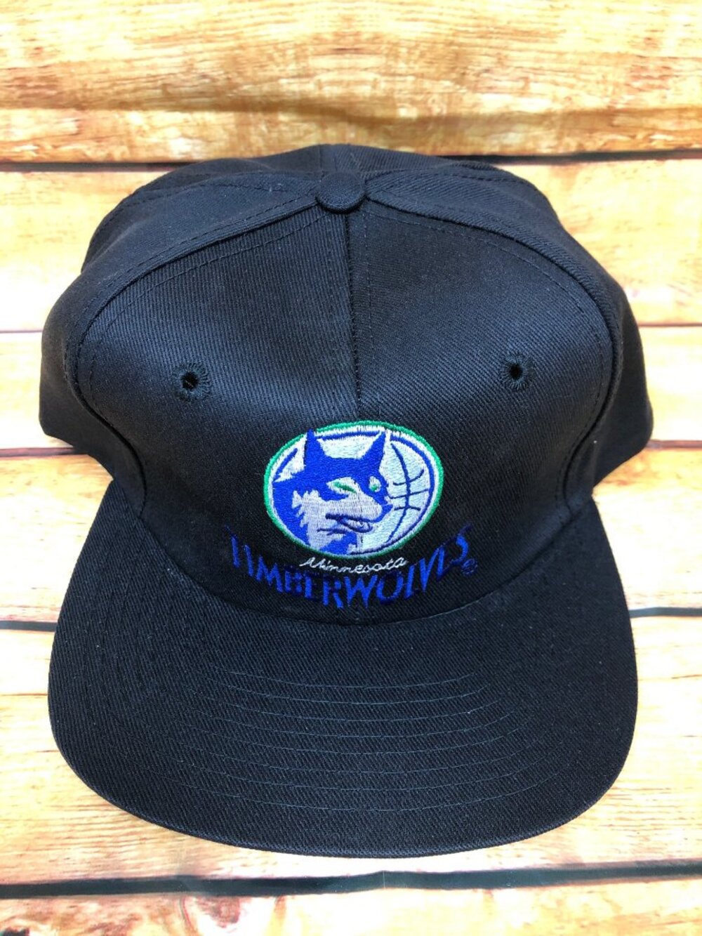 NOS Vintage Minnesota Timberwolves Black Snapback Hat Twins Enterprise